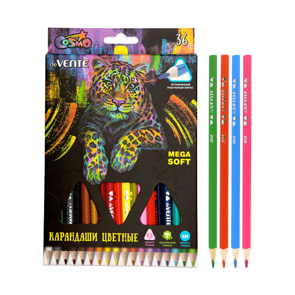 Карандаши 36 цв. 3 мм, 4М, deVENTE Trio Mega Soft