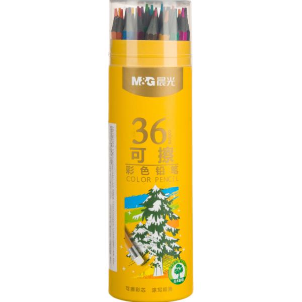 Карандаши 36 цв. M&G пластиковые, шестигран,стираемые, в тубе