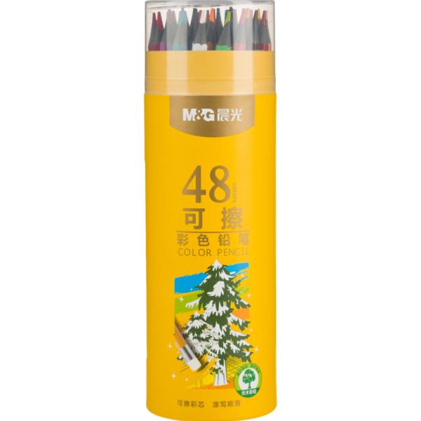 Карандаши 48 цв. M&G пластиковые, шестигран,стираемые, в тубе