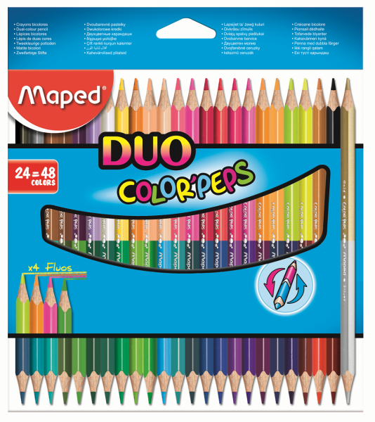 Карандаши 48 цв.=24шт Maped COLOR'PEPS  двусторонние, треуг.,  ударопроч., в к/к