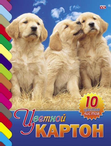 Картон мел. А4 10 цв. 10 л. на клею "Три щенка" VK