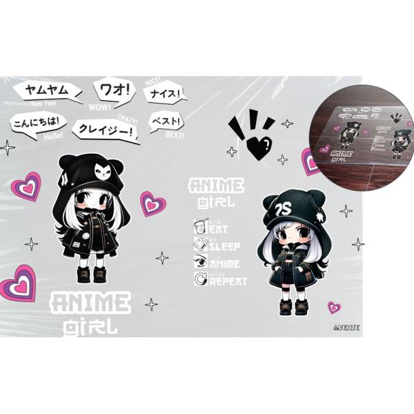 Клеенка для труда прозрачная "deVENTE. Anime Girl" 70x50 см, PVC, цветным рисунком, плотность 150 мк
