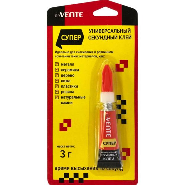 Клей универсальный секундный "deVENTE. Super glue" 3 г прочный, в блистере