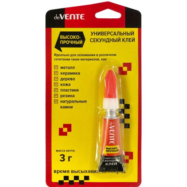 Клей универсальный секундный "deVENTE. Super Strong glue" 3 г прочный, в блистере